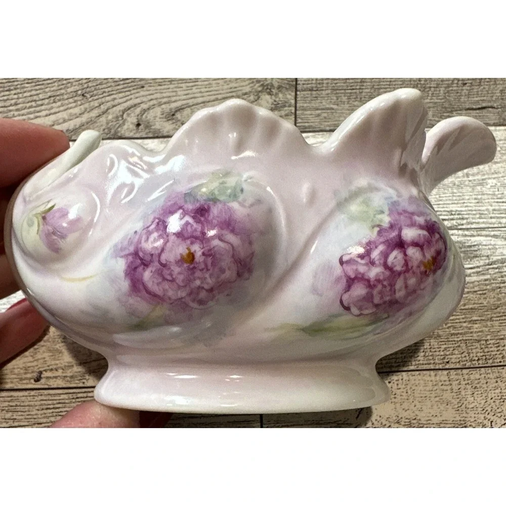 Purple Floral Painted Bowl 4.5x3.25x2.5